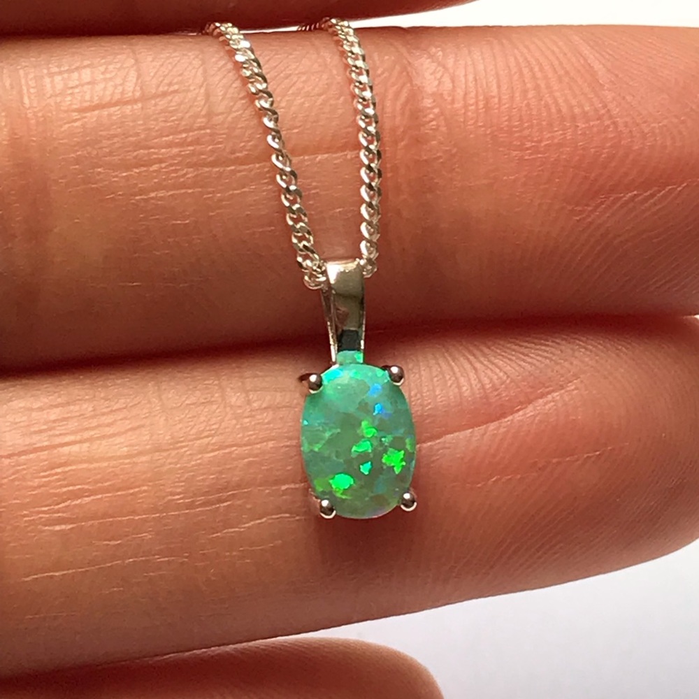 Sterling Silver Green Opal Necklace